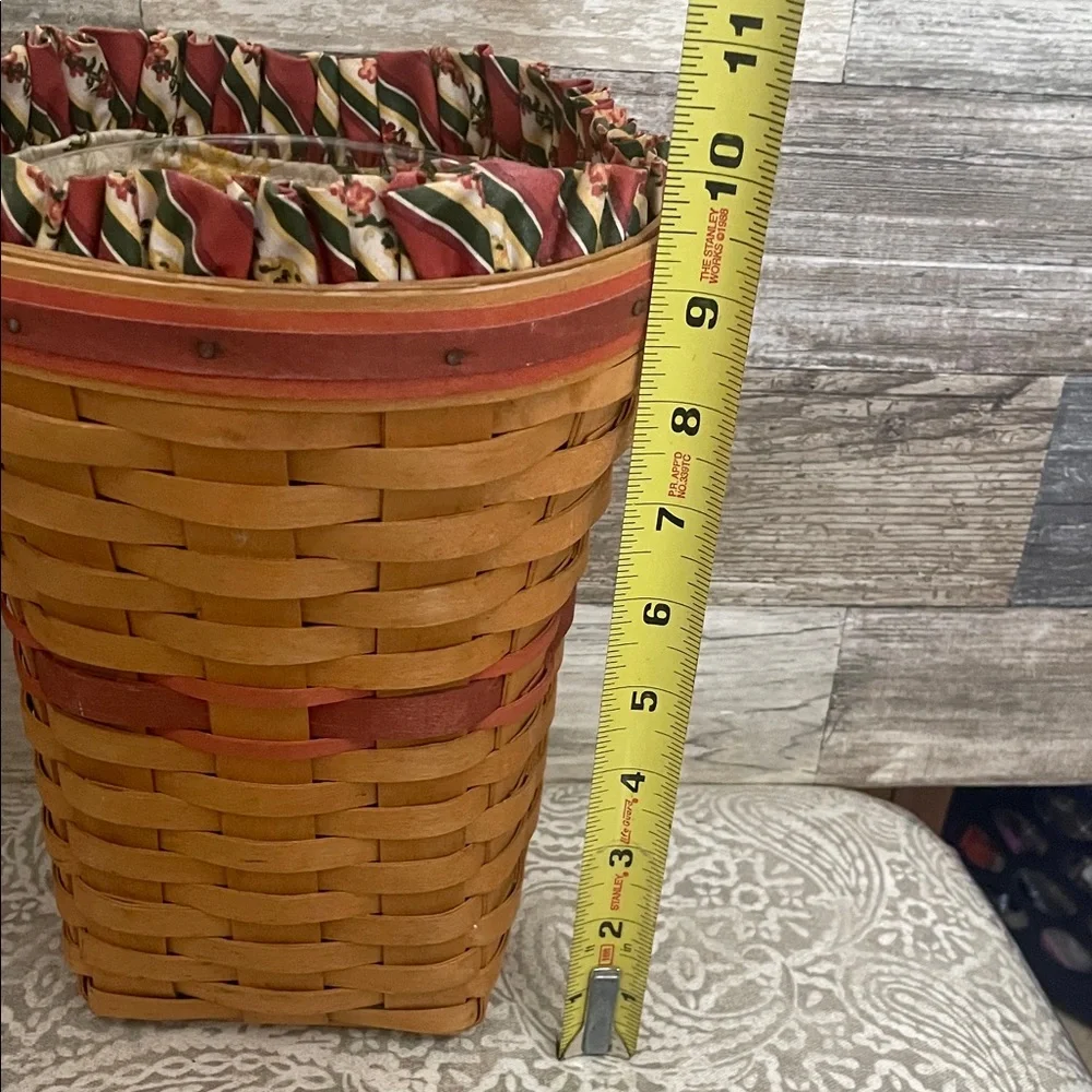 Longaberger Snapdragons flower Basket with Red Trim floral liner and protector.